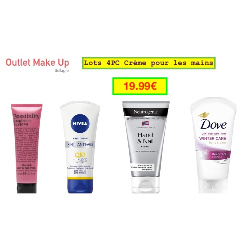 Crème pour les mains lot de 4 pièces (Neutrogena, Nivea, Dove, Possibility)