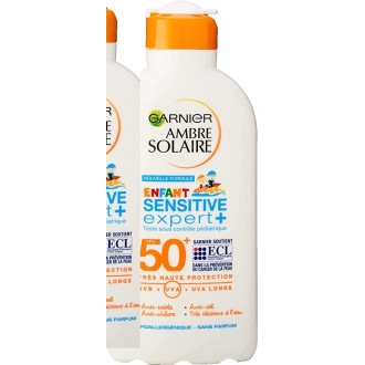 2X Garnier Ambre Solaire - Lait Enfant Resisto - Haute Protection FPS 50+ - Sensitive Expert+ - 200 ml (Packsx2)