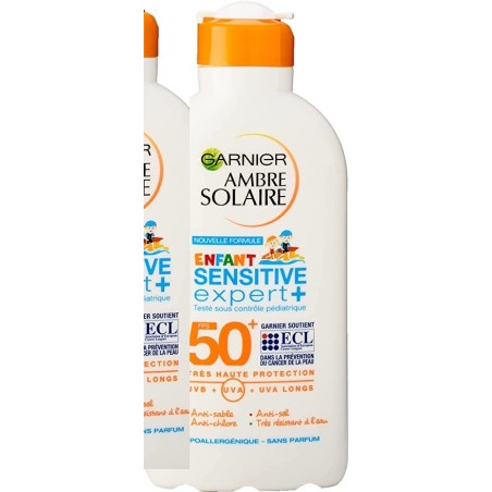 2X Garnier Ambre Solaire - Lait Enfant Resisto - Haute Protection FPS 50+ - Sensitive Expert+ - 200 ml (Packsx2)