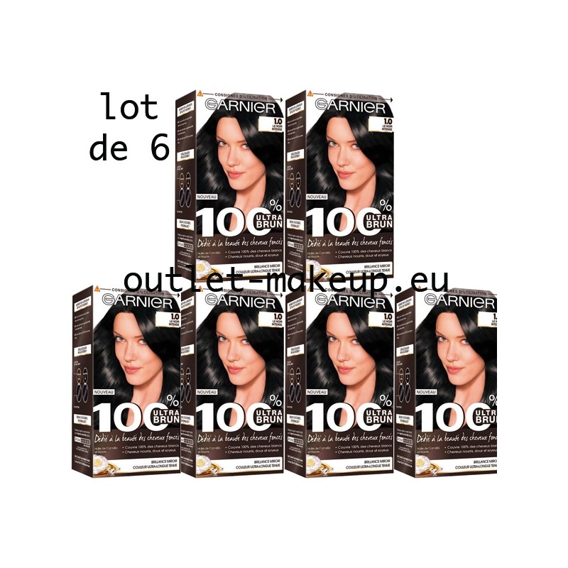 Garnier - 100% Ultra Brun - Coloration Permanente Noir - Le Noir Intense 1.0 (Lots de 6)