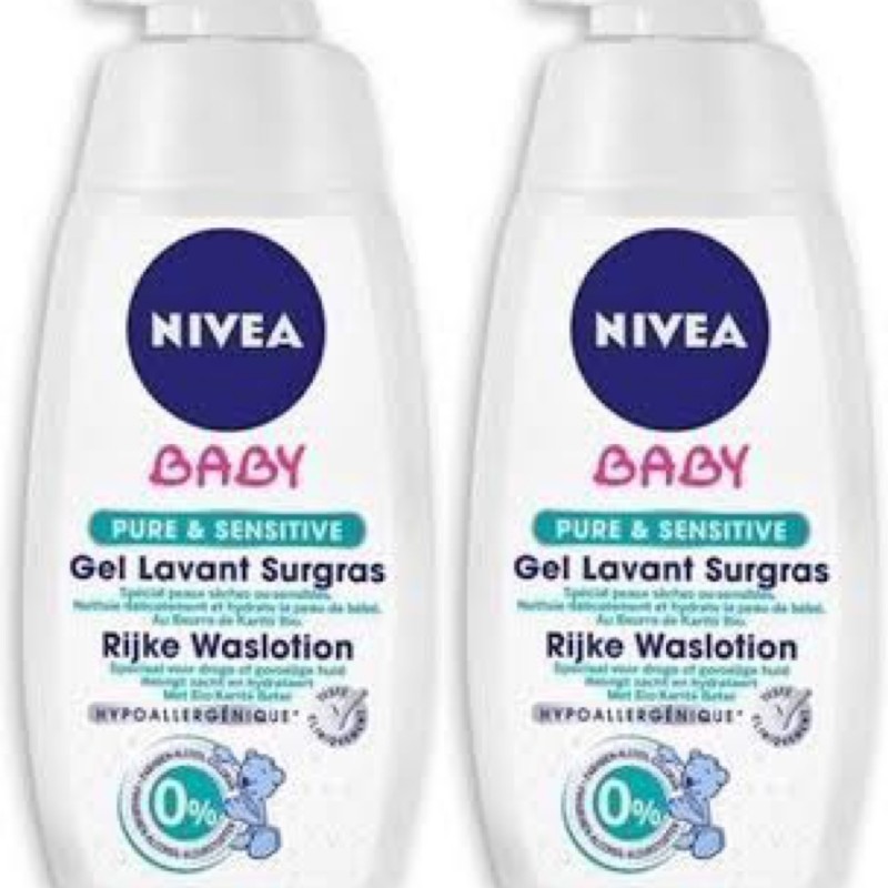 Nivea Baby Gel Lavant Surgras Pure et Sensitive 500 ml - Lot de 2