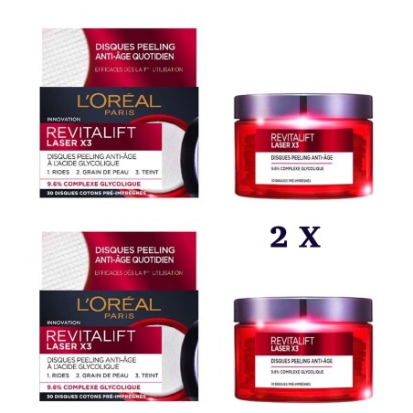 L’Oréal Paris  Disques Peeling Anti-Âge (x 30) Revitalift Laser X3 À l’acide Glycolique (lot de 2)