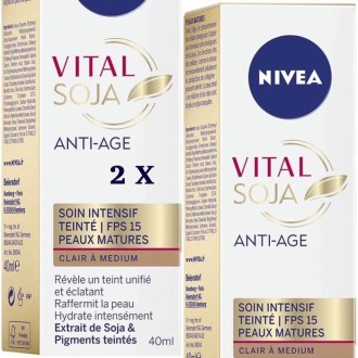 NIVEA Vital Soja Anti-Âge Soin Intensif sérum anti-âge Teinté Clair à Medium (lot de 2)